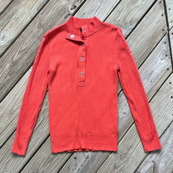 Lauren Ralph Lauren Women's Orange Ribbed Knit Snap Front Sweater Size M - Picture 1 of 6